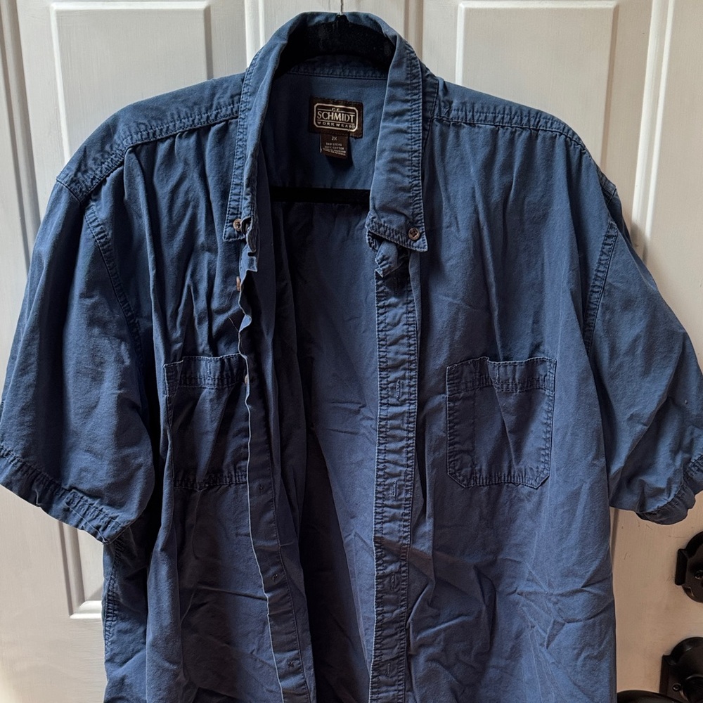 Men's C.E. Schmidt Workwear Blue Denim Color Button Up Short Sleeve Shirt